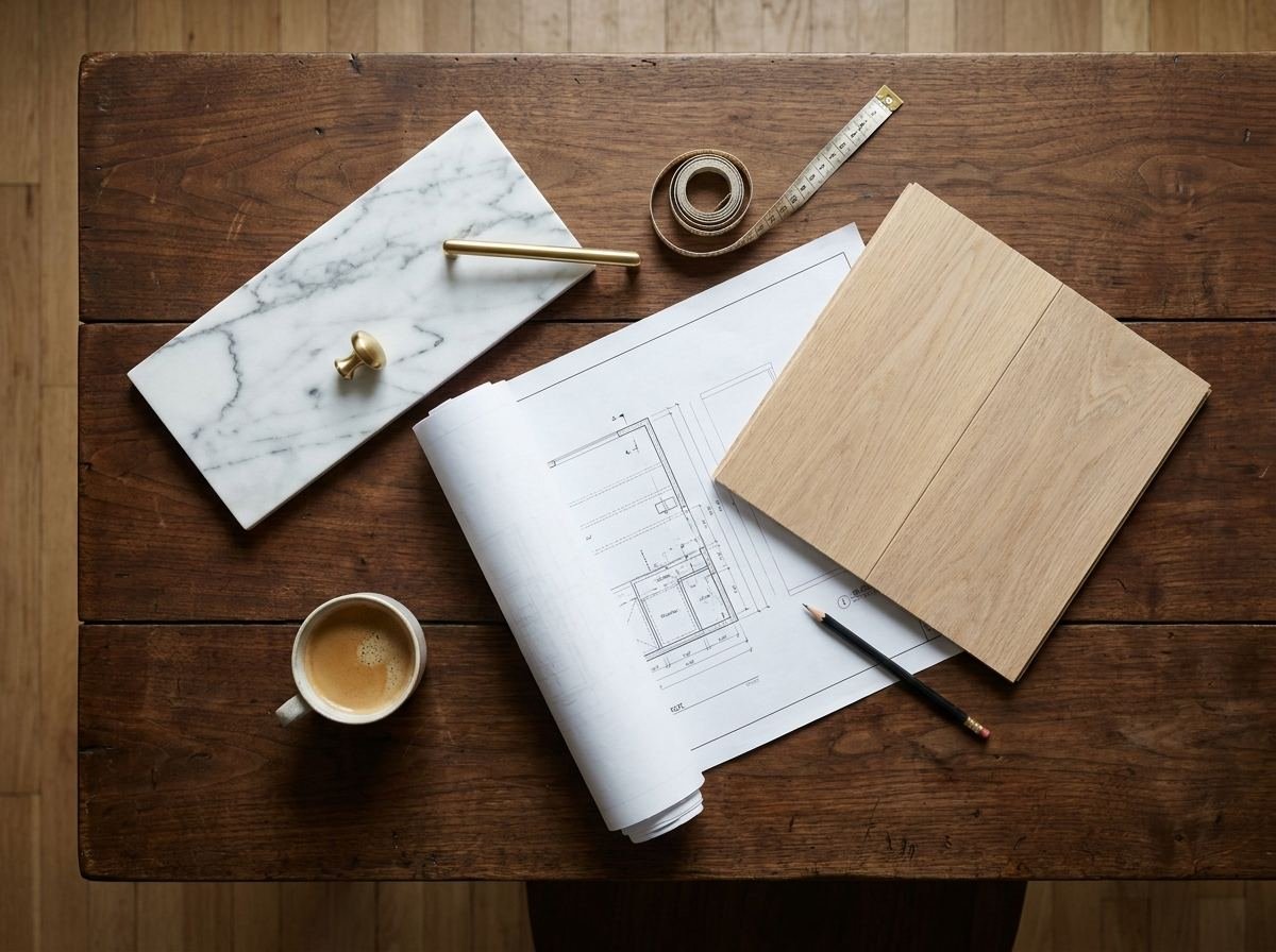 Materialmuster und Planungsideen für eine Küche
